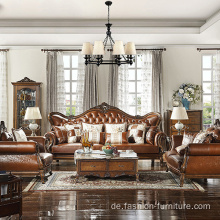 Barocke Lounge Geschnitzte Echtleder Sofa Set